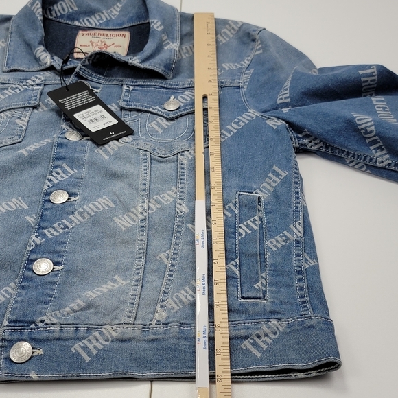 True Religion Light Bliss Wash Relaxed Trucker Jean Denim Jacket Womens Sz L New - Picture 6 of 11